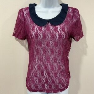 Vintage Sheer Lace Top Peter Pan Collar Fairy Goth Lolita Whimsigoth Coquette M